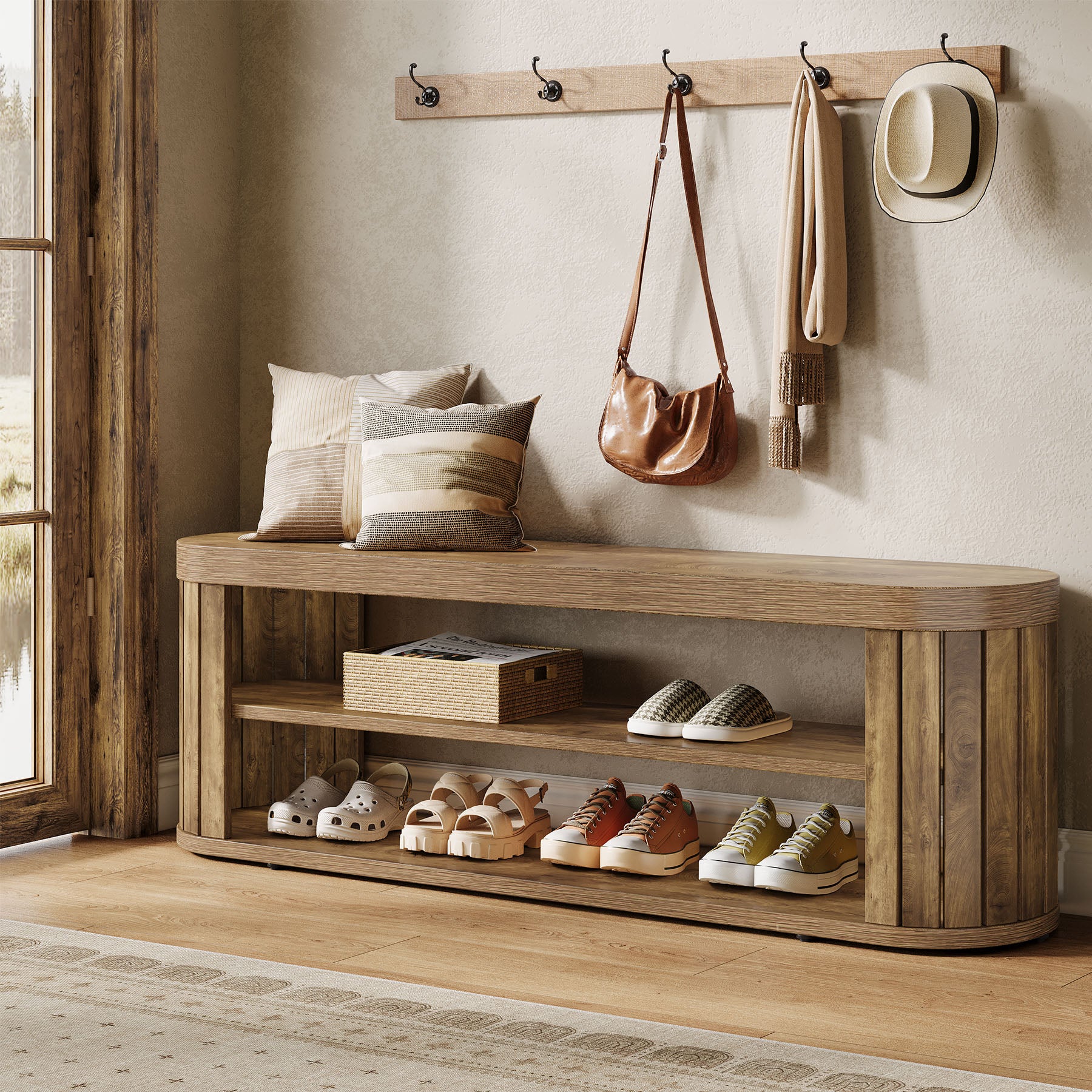 47.2" Entryway Bench, 2-Tier Shoe Bench End of Bed Stool with Storage