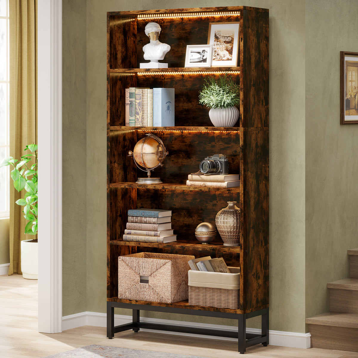 Tall 5-Tier Bookshelf 70.8" Tall Large Bookcase