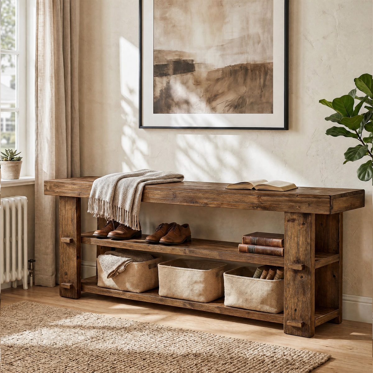 Tribesigns 55-Inch Entryway Bench, 2-Tier Shoe Storage Bench