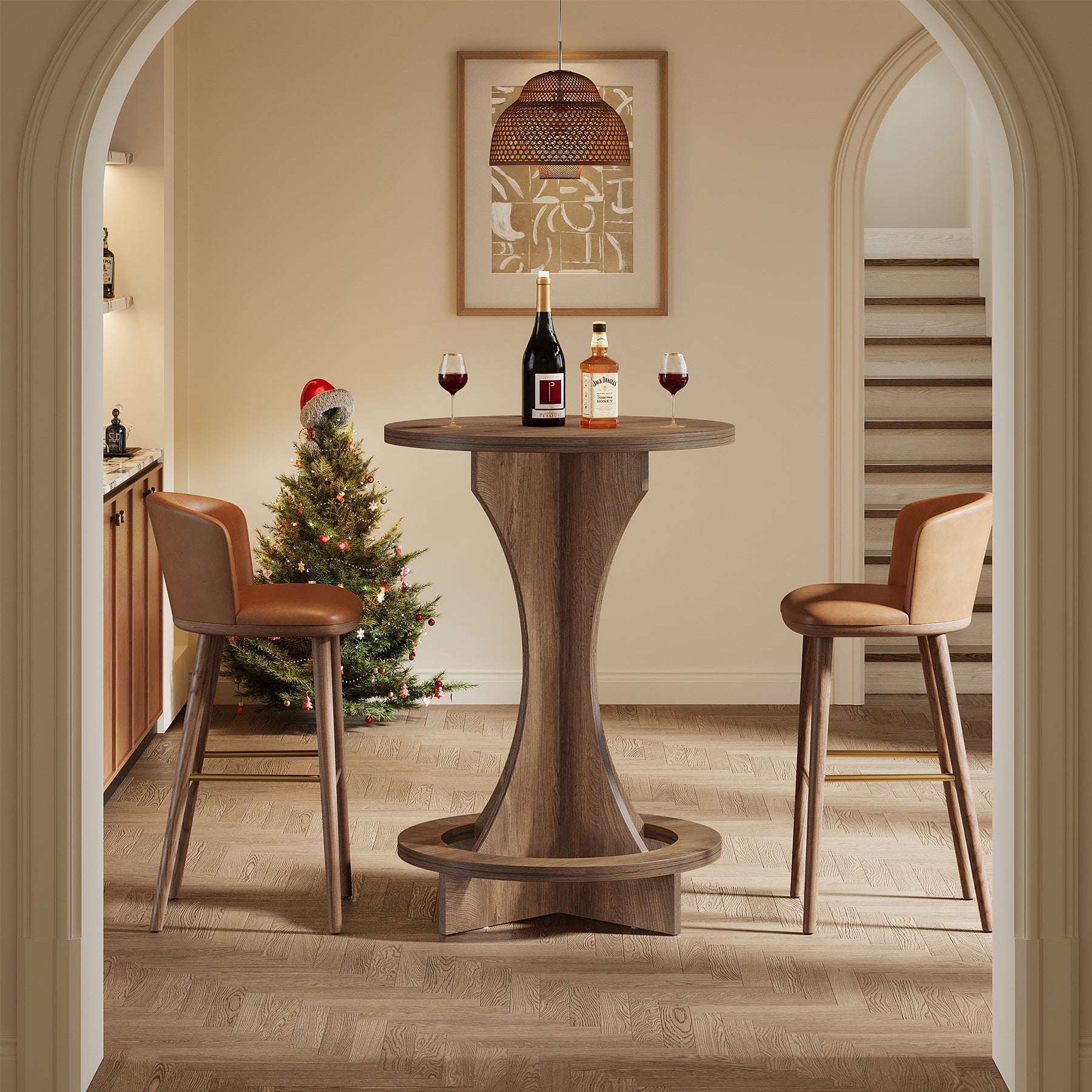 Round Bar Table,  35.4" Tall Bistro Pub Table with Curved Base