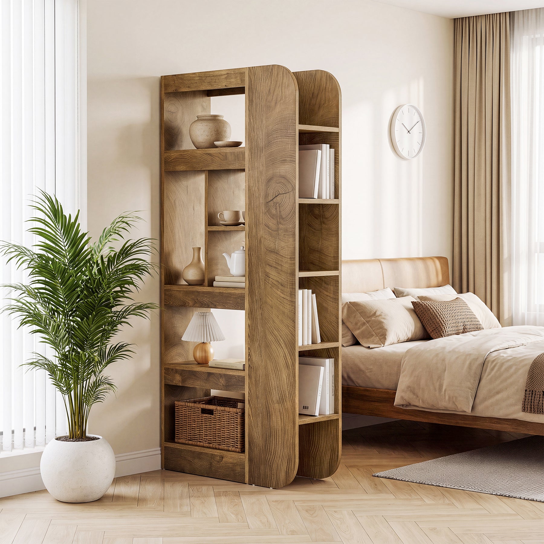 71" Room Divider with Open Storage Shelves, Freestanding Wall Partition for Living Room
