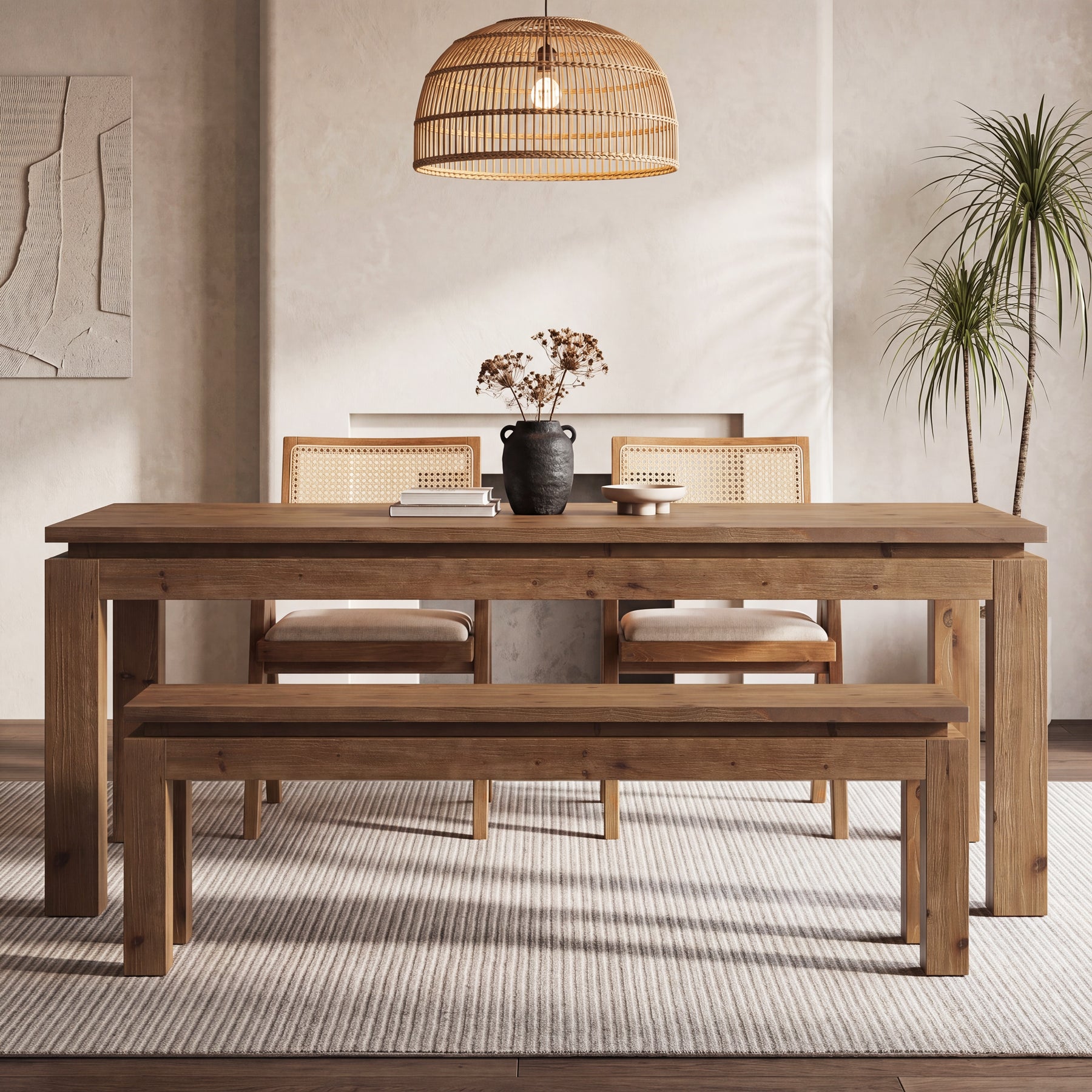 59" Solid Wood Dining Bench, Indoor Bench Seating for Dining Room, Entrance