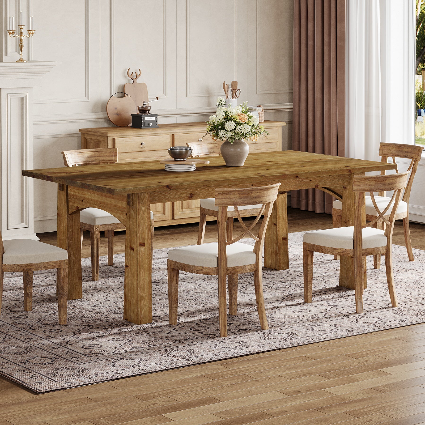 Solid Wood Dining Table, 63" Rectangular Kitchen Table for 4-6 People