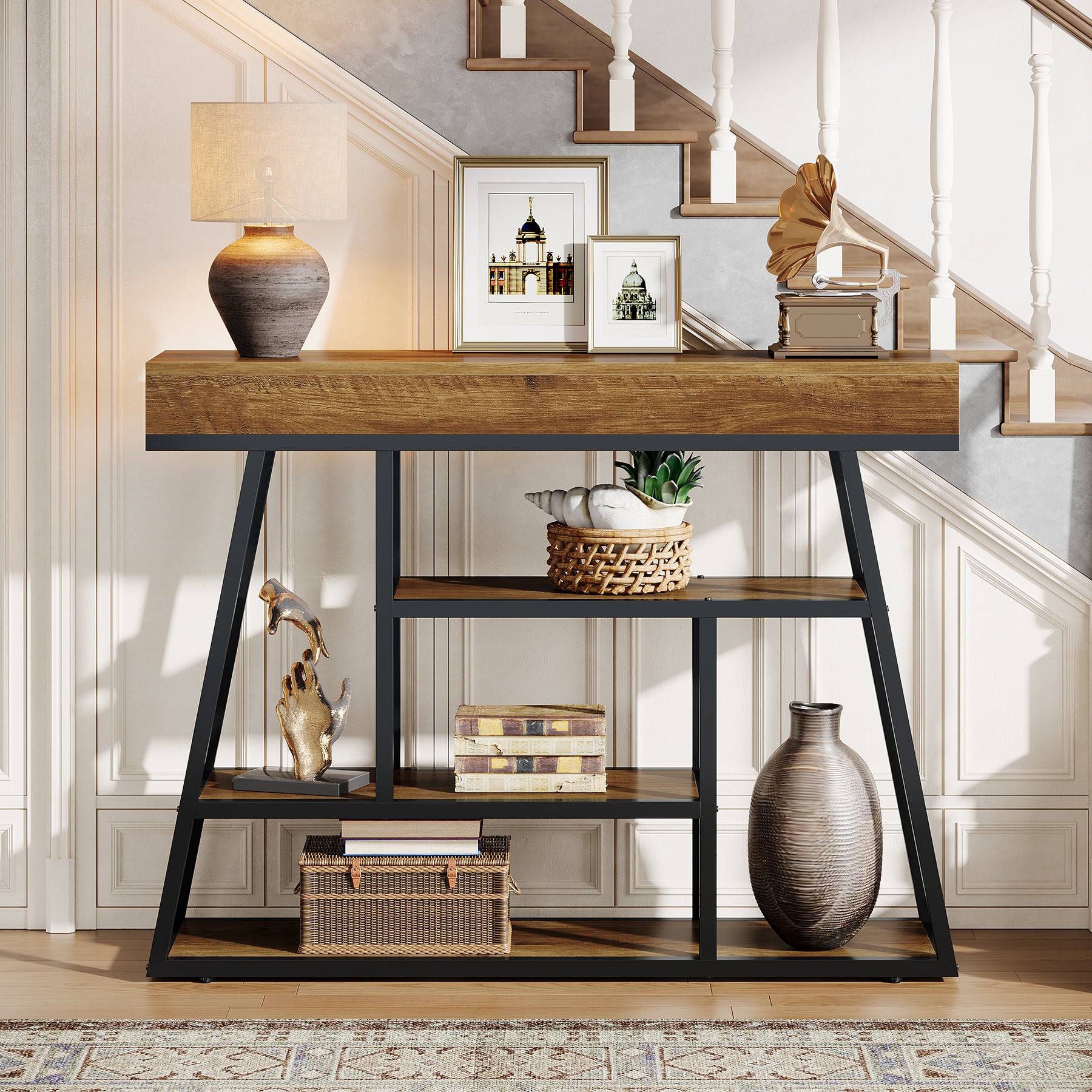 41.3" Console Table, Industrial Entryway Sofa Table with 4-Tier Shelves