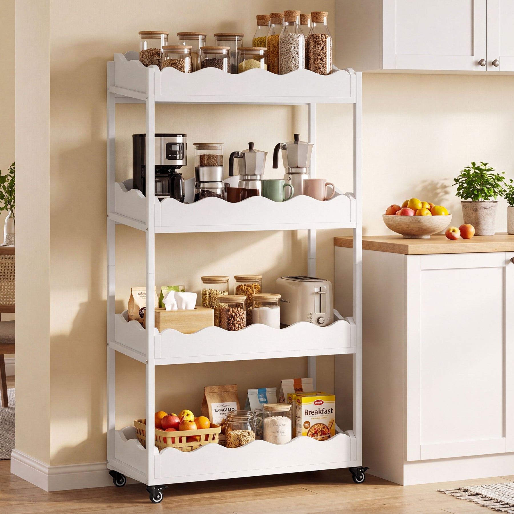 4-Tier Kitchen Cart, 55.12" Fruit and Vegetable Storage Rack with Wheels