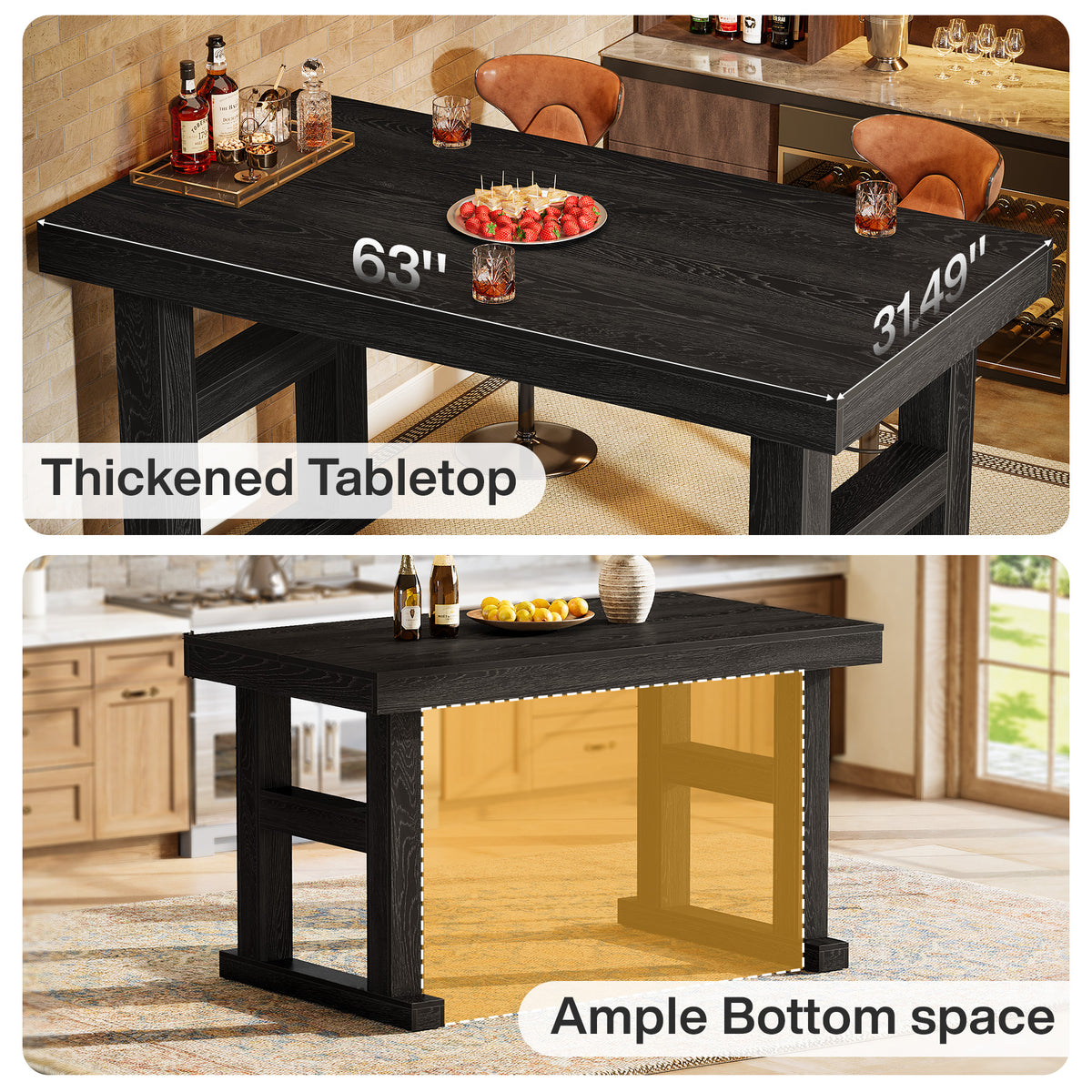 63" Farmhouse Bar Table, Counter Height Pub Table for 4-6 People with Sturdy H-Frame Legs