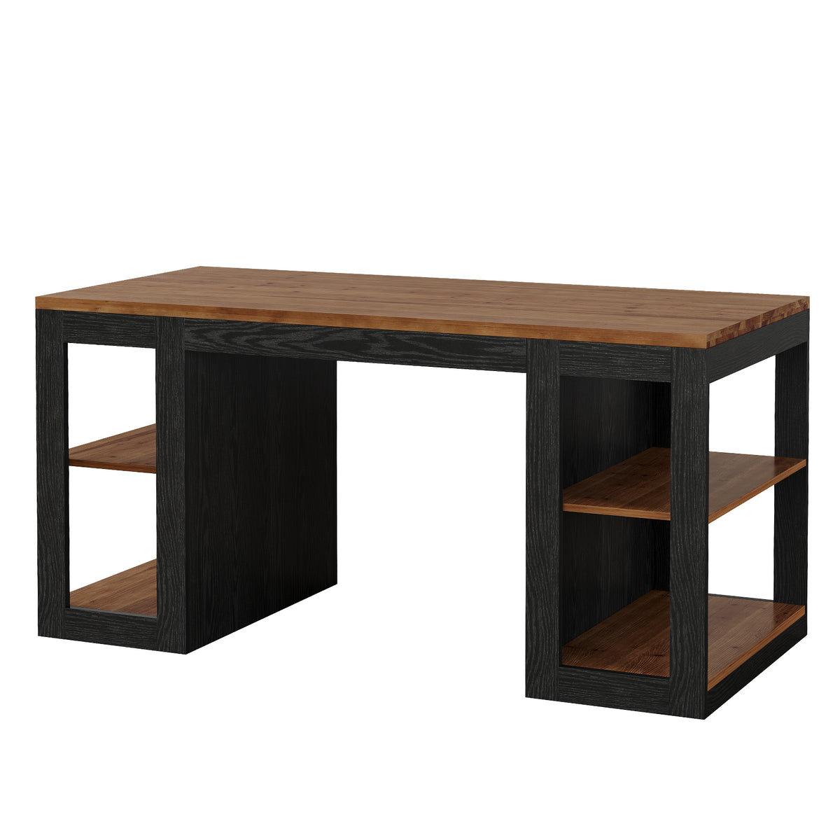 63" Solid Wood Counter Height Bar Table with 2-Tier Storage & Thick Top