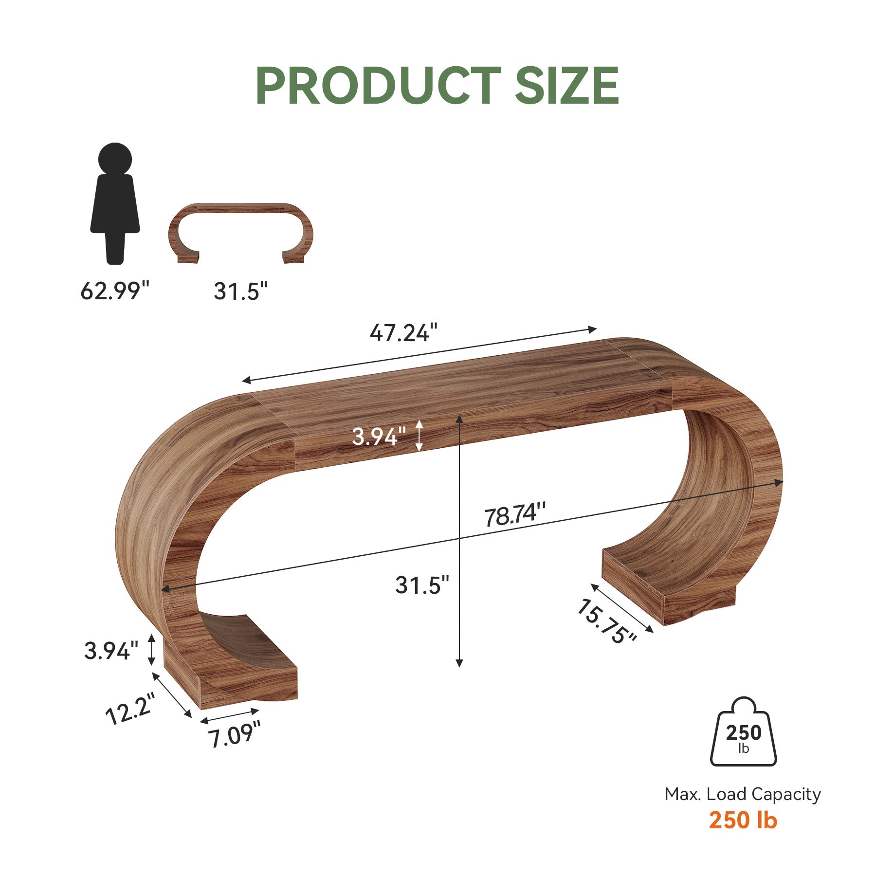 79" Console Table, Arched Entryway Table Sofa Table with Curved Pedestal