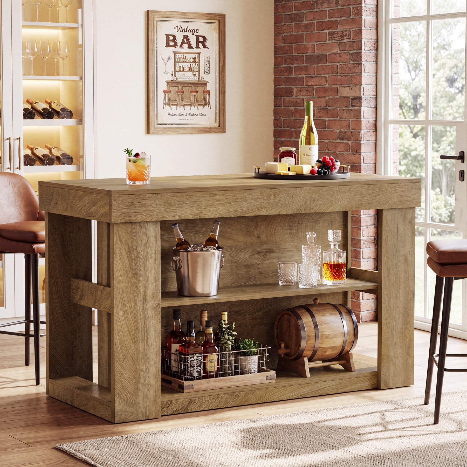 Tribesigns 55-Inch Bar Table with 2 Storage Shelves, Farmhouse Pub Table for Kitchen and Home Bar