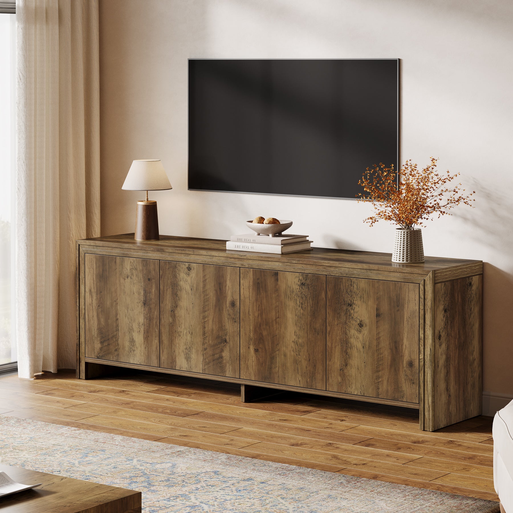 63" TV Stand, Entertainment Center with Storage Cabinet for TVs Up to 70"