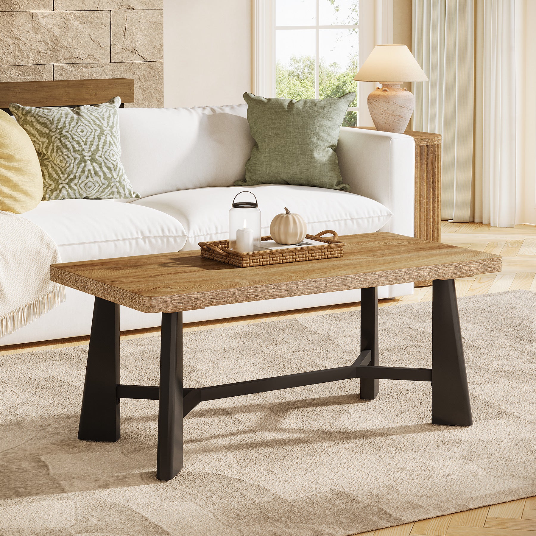 47.24" Rectangular Coffee Table, Farmhouse Industrial Center Table For Living Room