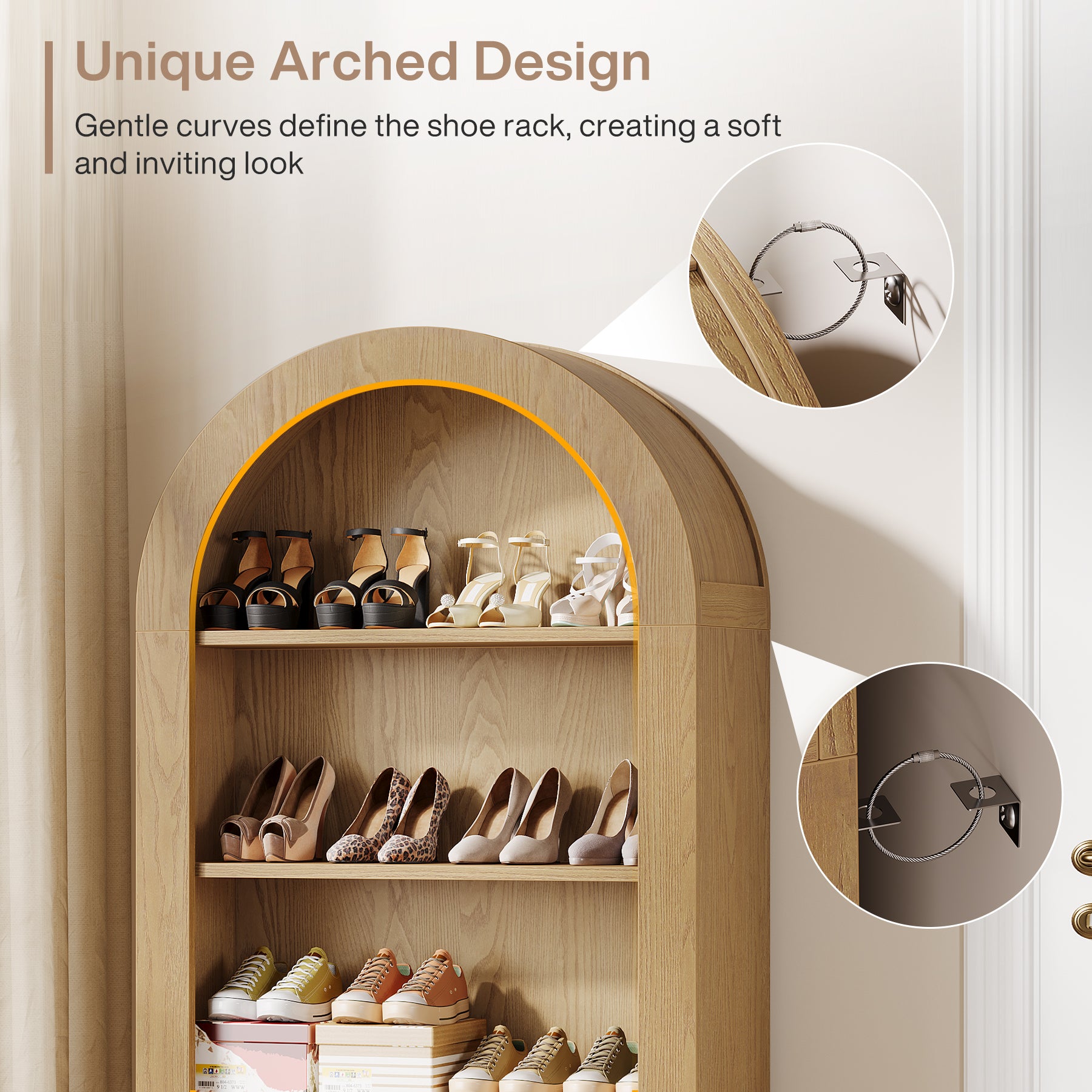 70.9" Shoe Rack, 5-Tier Arched Open Shoe Cabinet Storage Organizer