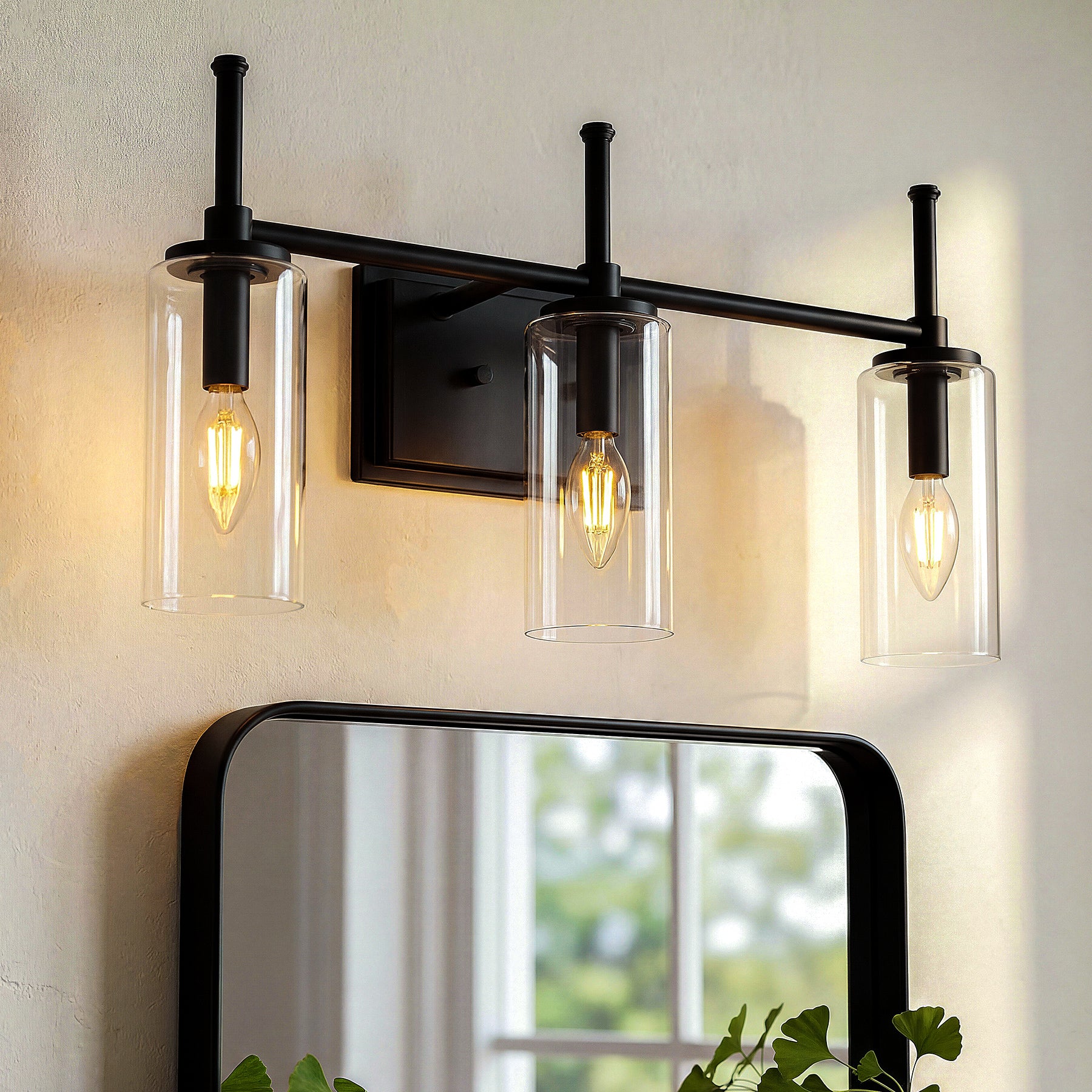 3-Light Vanity Light Fixture, Modern Bathroom Wall Sconce with Clear Glass Shades