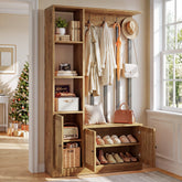 71" Mudroom Hall Tree with Shoe Storage Bench, Coat Hooks & Closed Cabinets 3