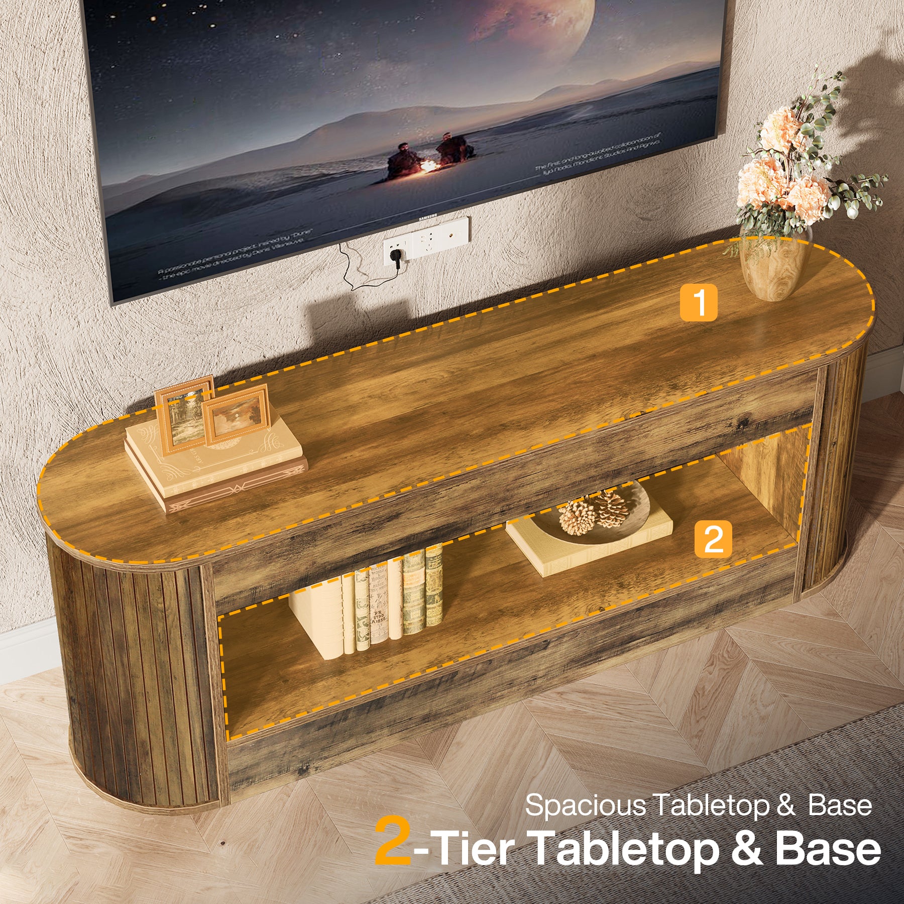 63" TV Stand with Storage, Entertainment Center Media for 55/60/65" TV