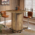 Square Bar Table, 39.37" Bistro Pub Table with Metal Frame Footrest