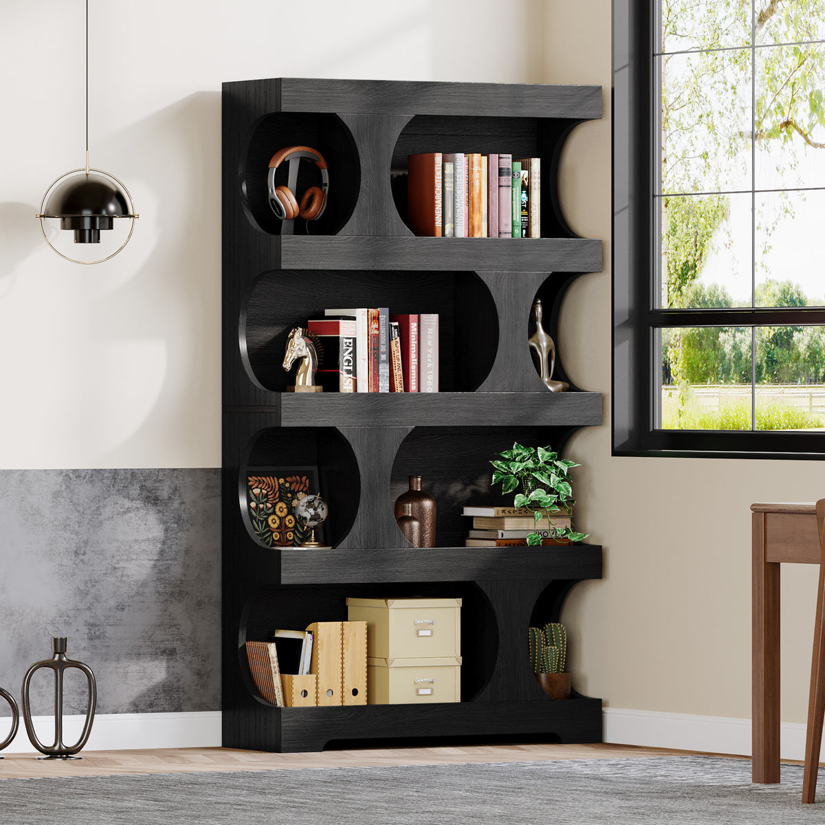 71" Bookshelf, 4-Tier S-Shaped Bookcase Freestanding Display Shelves