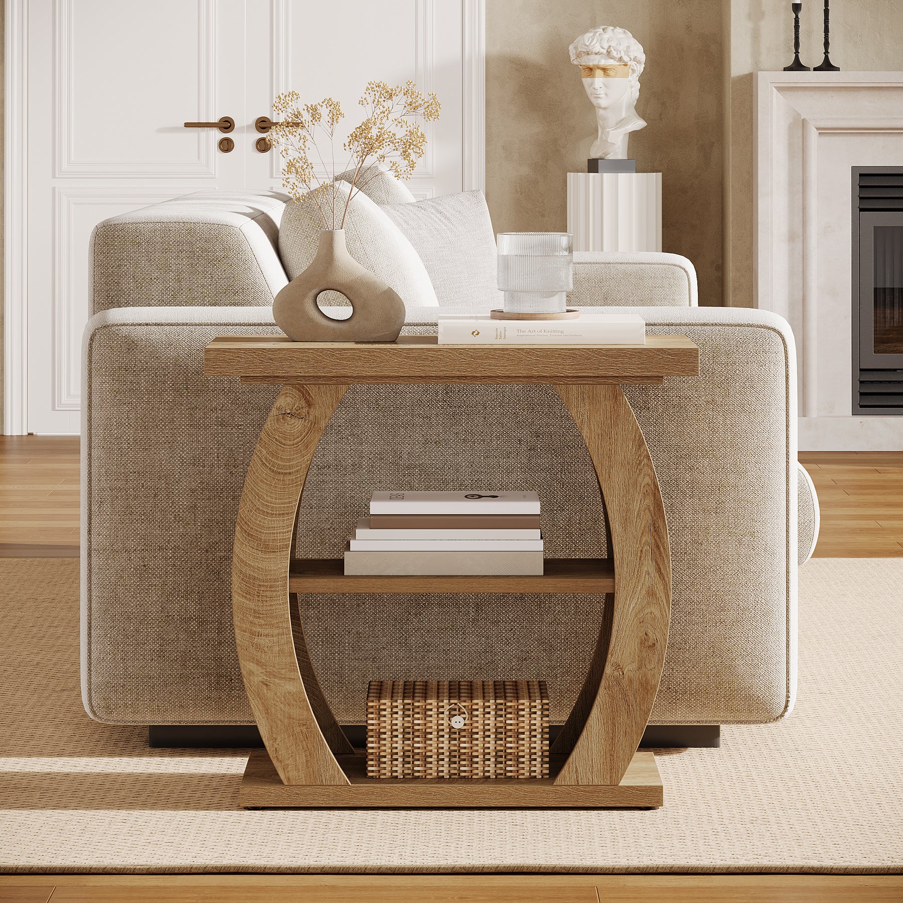 Narrow End Table, 2-Tier Farmhouse Side Table with Curved Frame