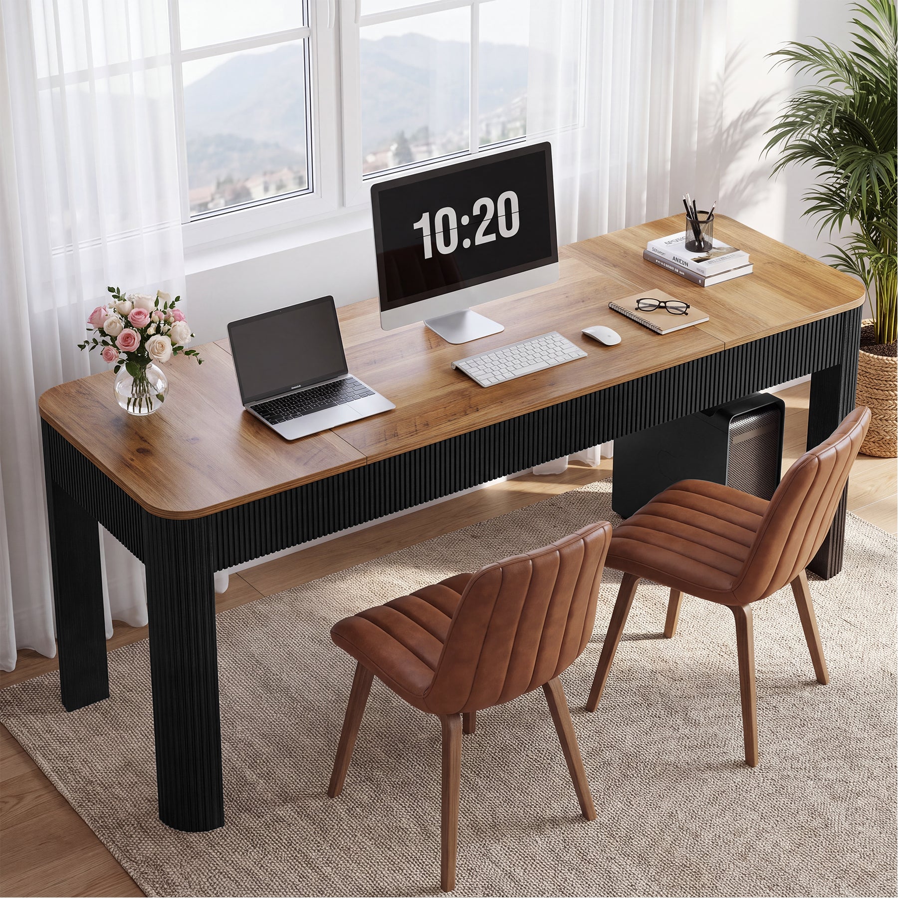 71" Double Desk for Two People, Extra Long 2 Person Computer Desk, Farmhouse Home Office