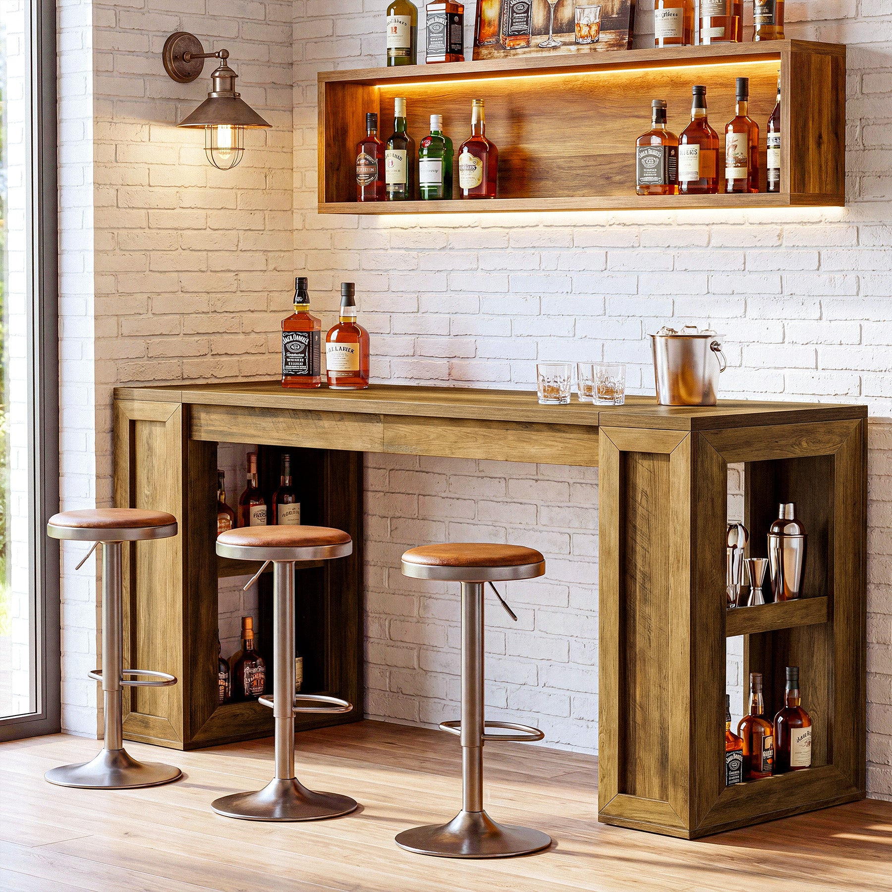 70.87" Farmhouse Bar Table, Rectangular High Top Pub Tables with Open Storage Shelves for Kitchen