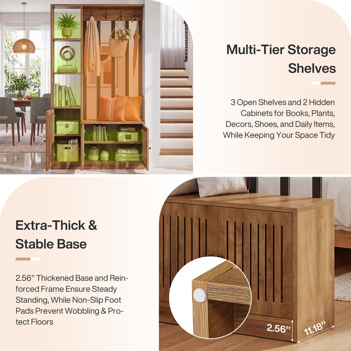 71" Room Divider, Freestanding Wall Partition with Cabinets, Shelves & Bench