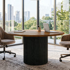 47" Round Conference Table with Fluted Metal Base for 4-6 People