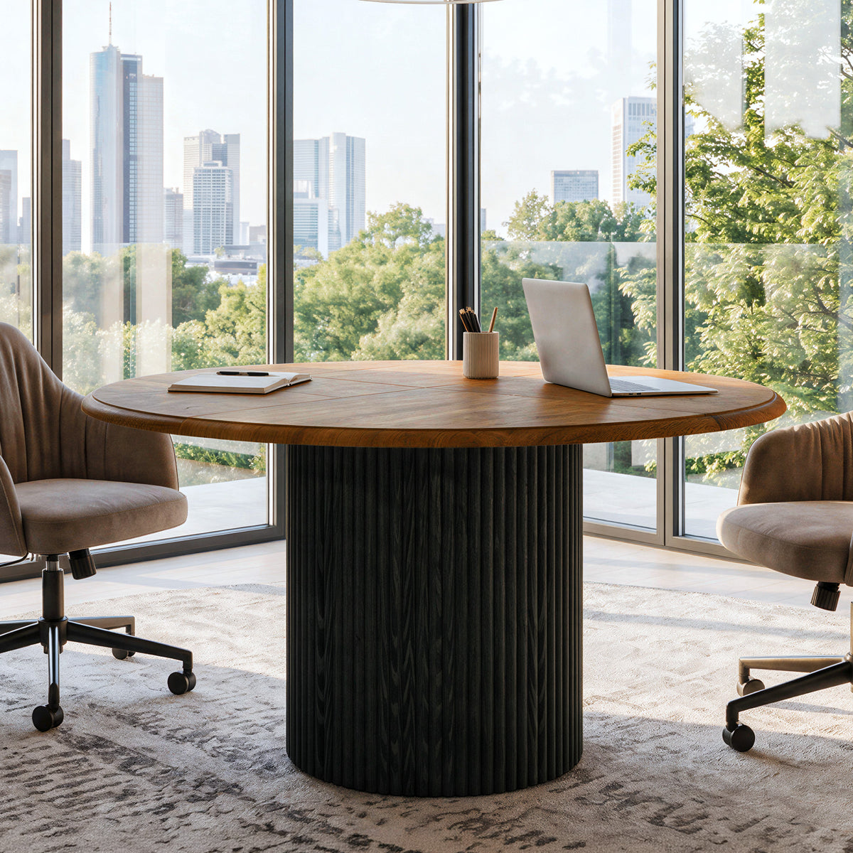 47" Round Conference Table with Fluted Metal Base for 4-6 People