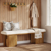 59" Solid Wood Entryway Bench, Modern Upholstered End of Bed Bench 3