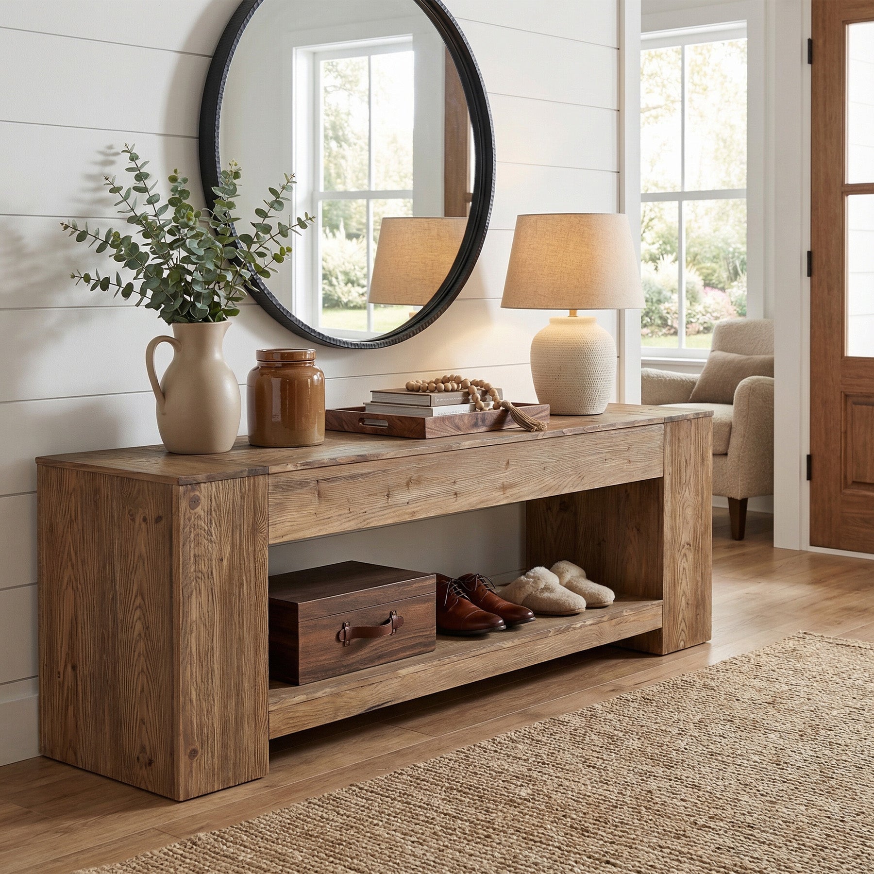 Tribesigns 62.99" Console Table, Solid Wood Entryway Table with Shelf for Hallway