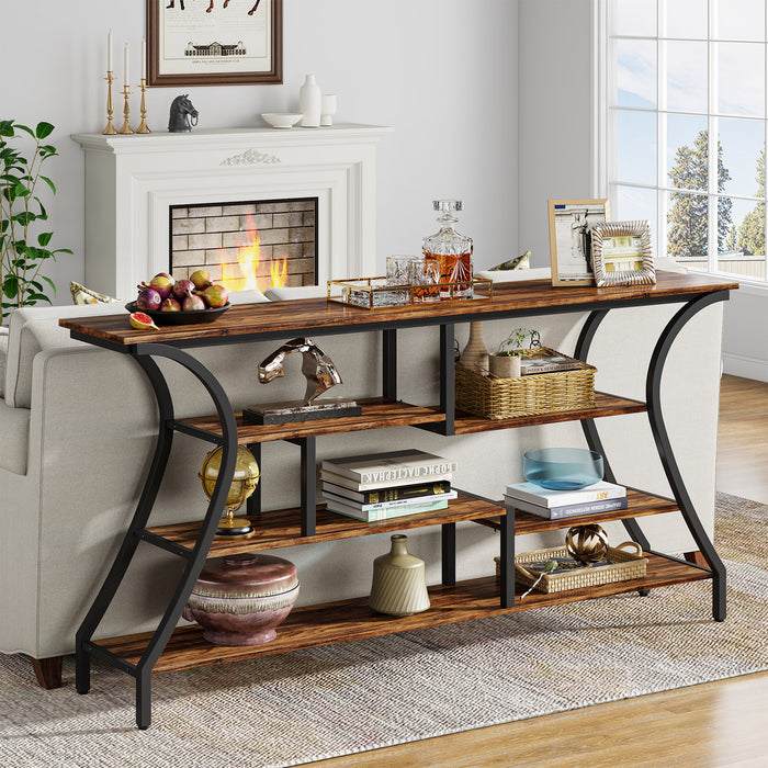Industrial Console Table, 70.9" Extra Long Entryway Table with Storage Shelves Tribesigns