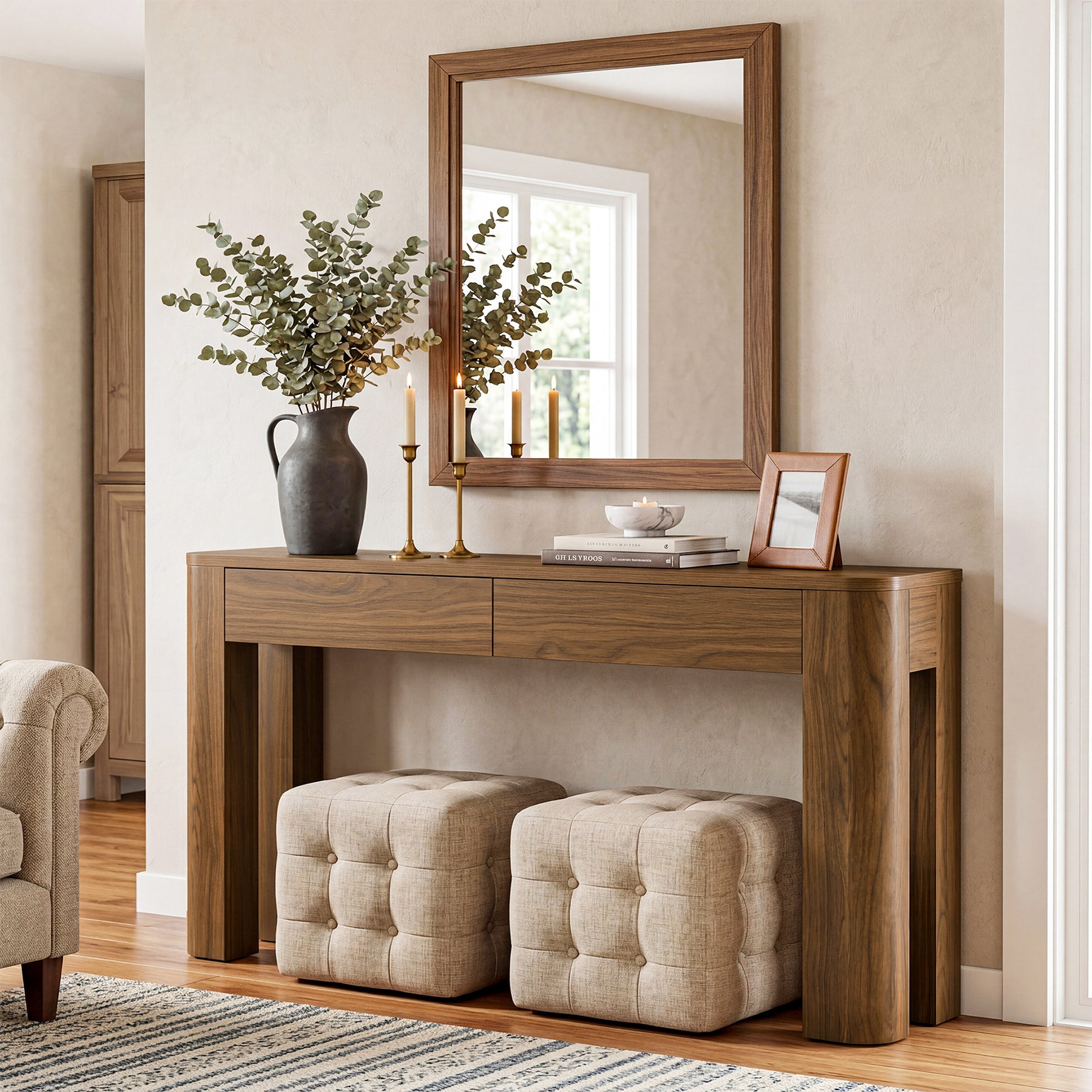 63" Console Table with Drawers, Narrow Entryway & Sofa Table with Storage for Behind Couch
