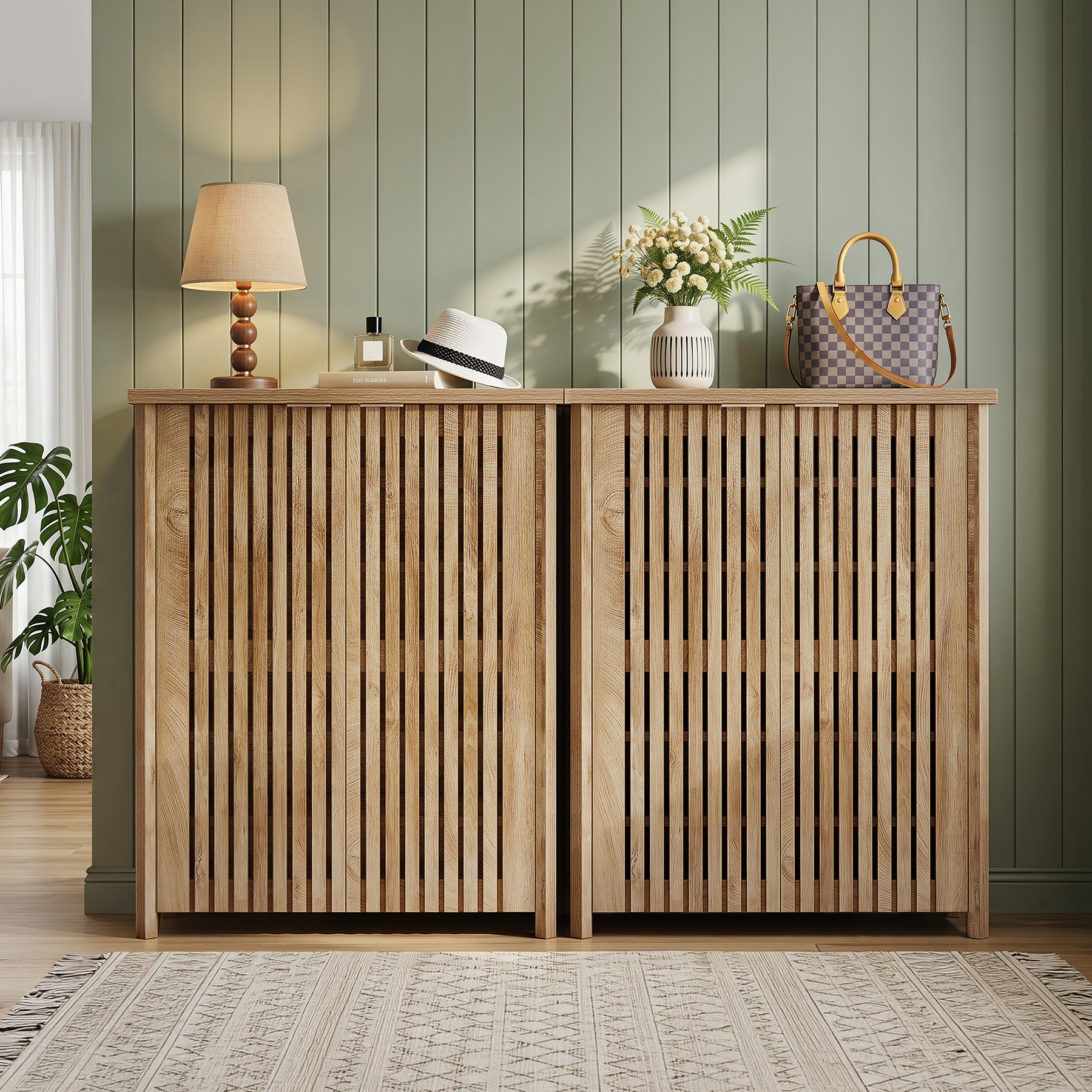 6-Tier Shoe Cabinet, Farmhouse Shoe Storage Organizer with 2 Louvered Doors