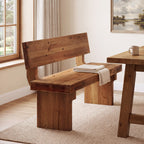 55" Solid Wood Dining Bench with Backrest, Kitchen Bench for Breakfast Nook