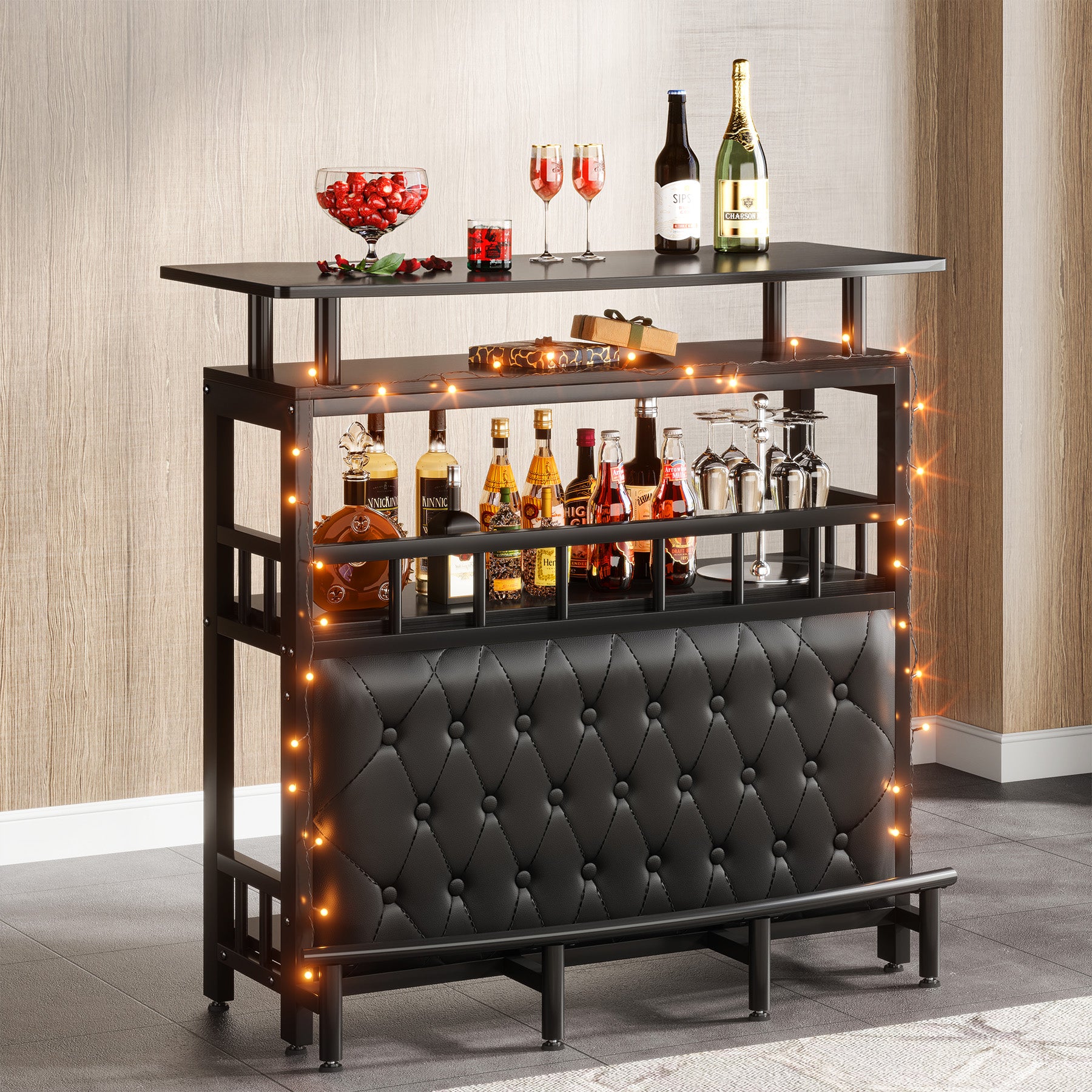 Bar Unit for Liquor, Home Entertainment Bar with Storage and Footrest