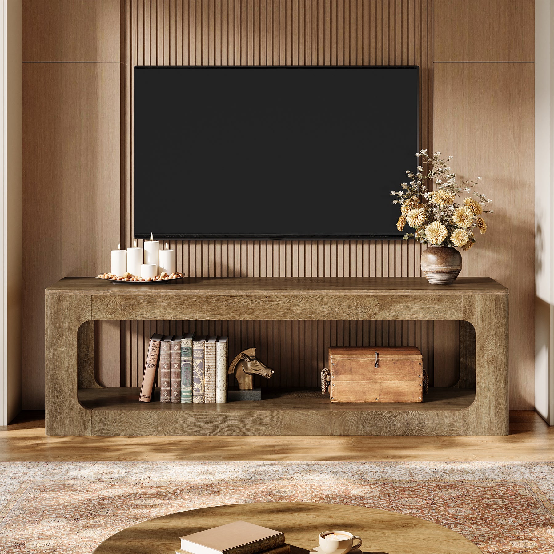 63" TV Stand, 2-Tier Entertainment Center for 55/60/65/75-Inch TVs