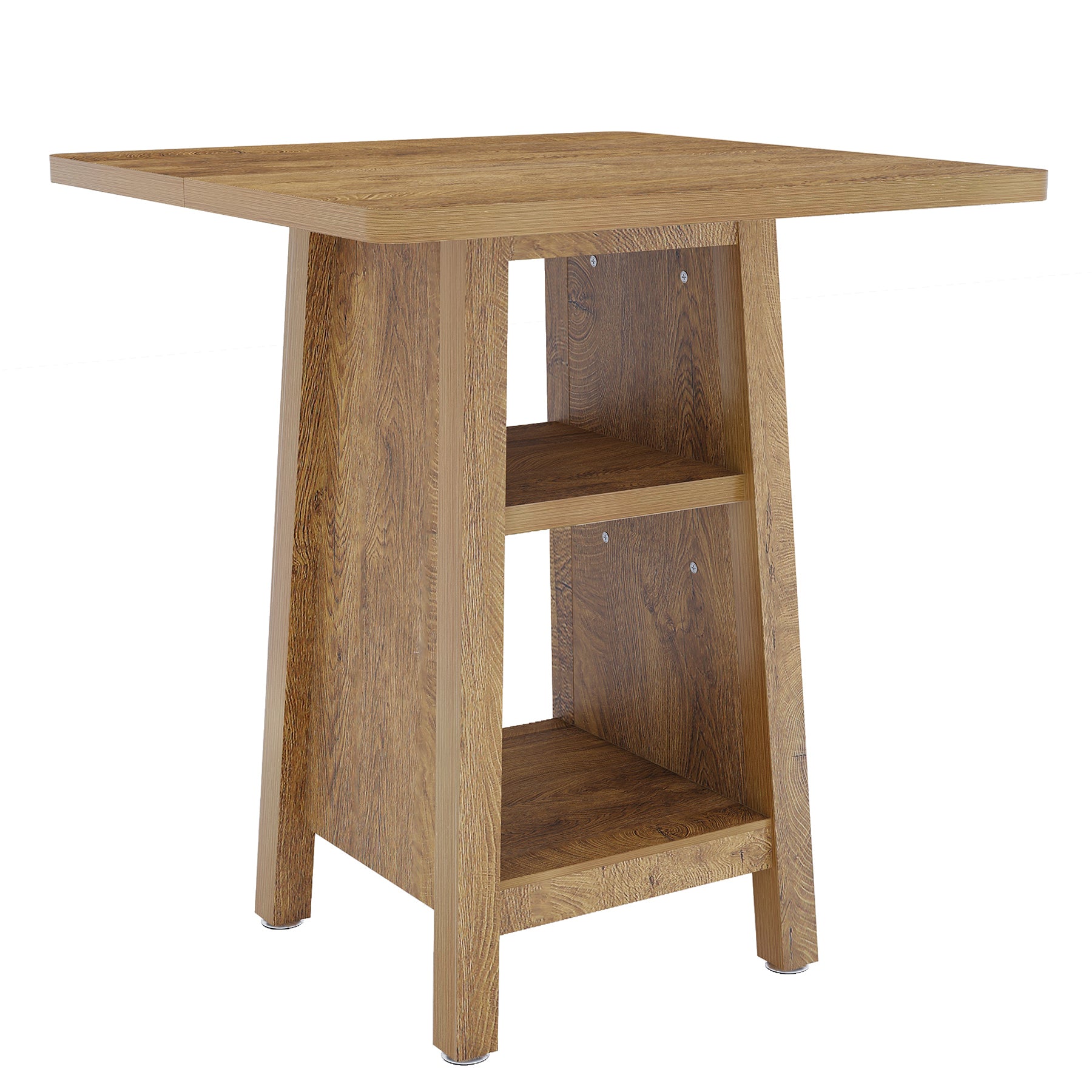 Square Bar Table with Storage, 35.4" H Pub Bar Table with 2 Open Shelves