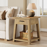 End Table with Drawer, 2 -Tier Wooden Side Table with Shelf Storage 3