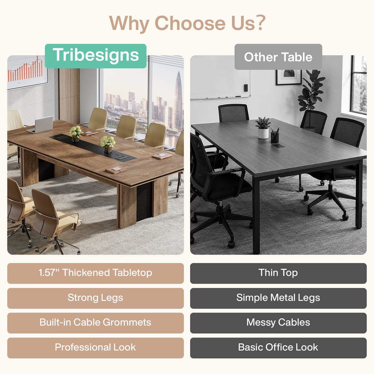 94" Conference Table for 8-10, Office Meeting Table with Rectangular Cable Grommet