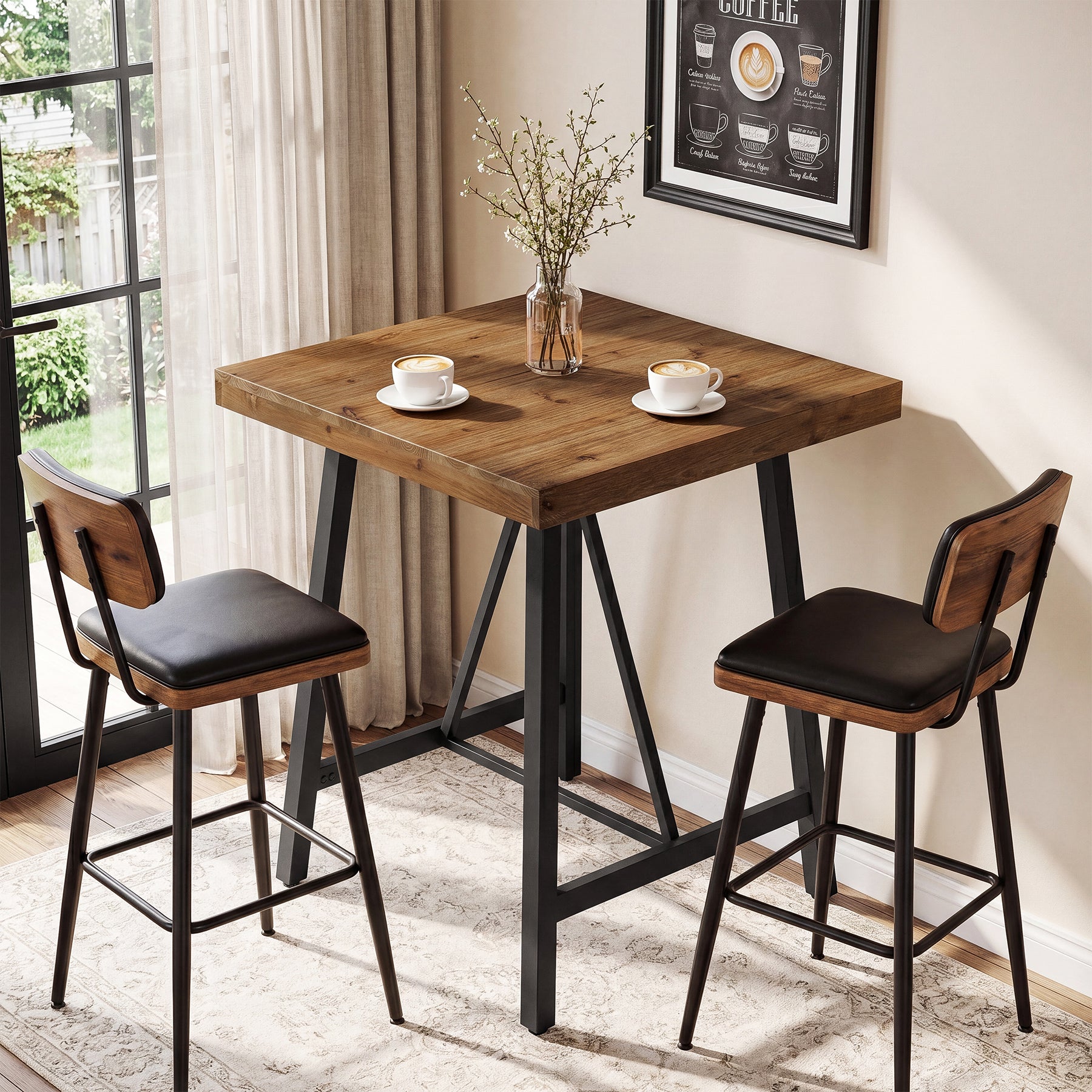 31.5" Solid Wood Bar Table, Counter Height Pub Table Kitchen Dinner Table