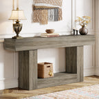 63" Wooden Console Table, Farmhouse 2-Tier Sofa Table Entryway Table
