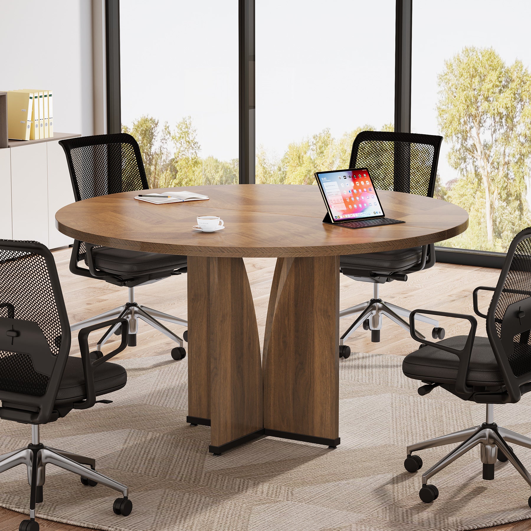 39" Round Conference Table for 4, Modern Meeting Table with Sturdy Base