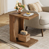 C-Shaped End Table, Solid Wood Narrow Side Table with Storage Shelf 3