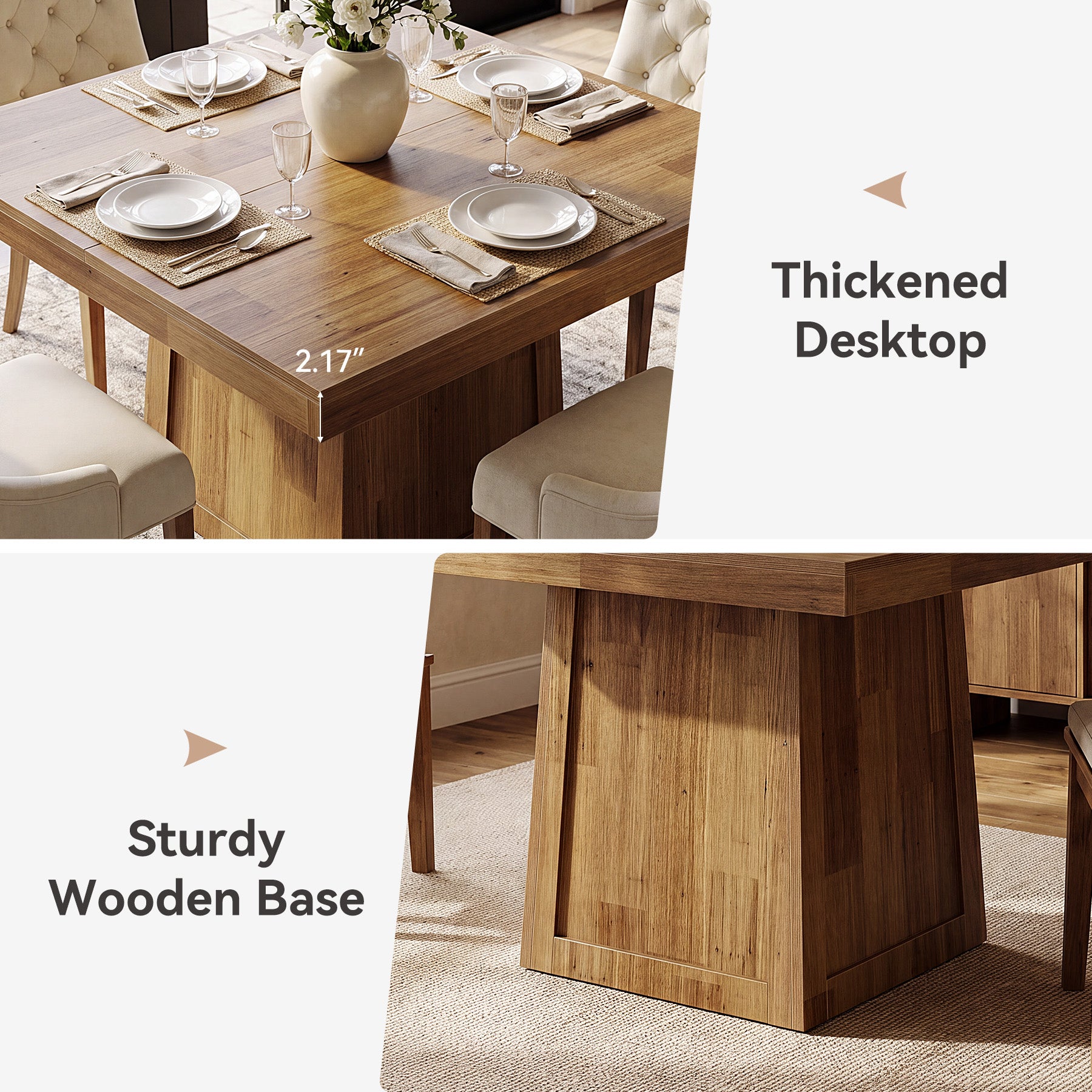 31.5" Square Dining Table, Farmhouse Dinner Table with Trapezoidal Base for 2-4