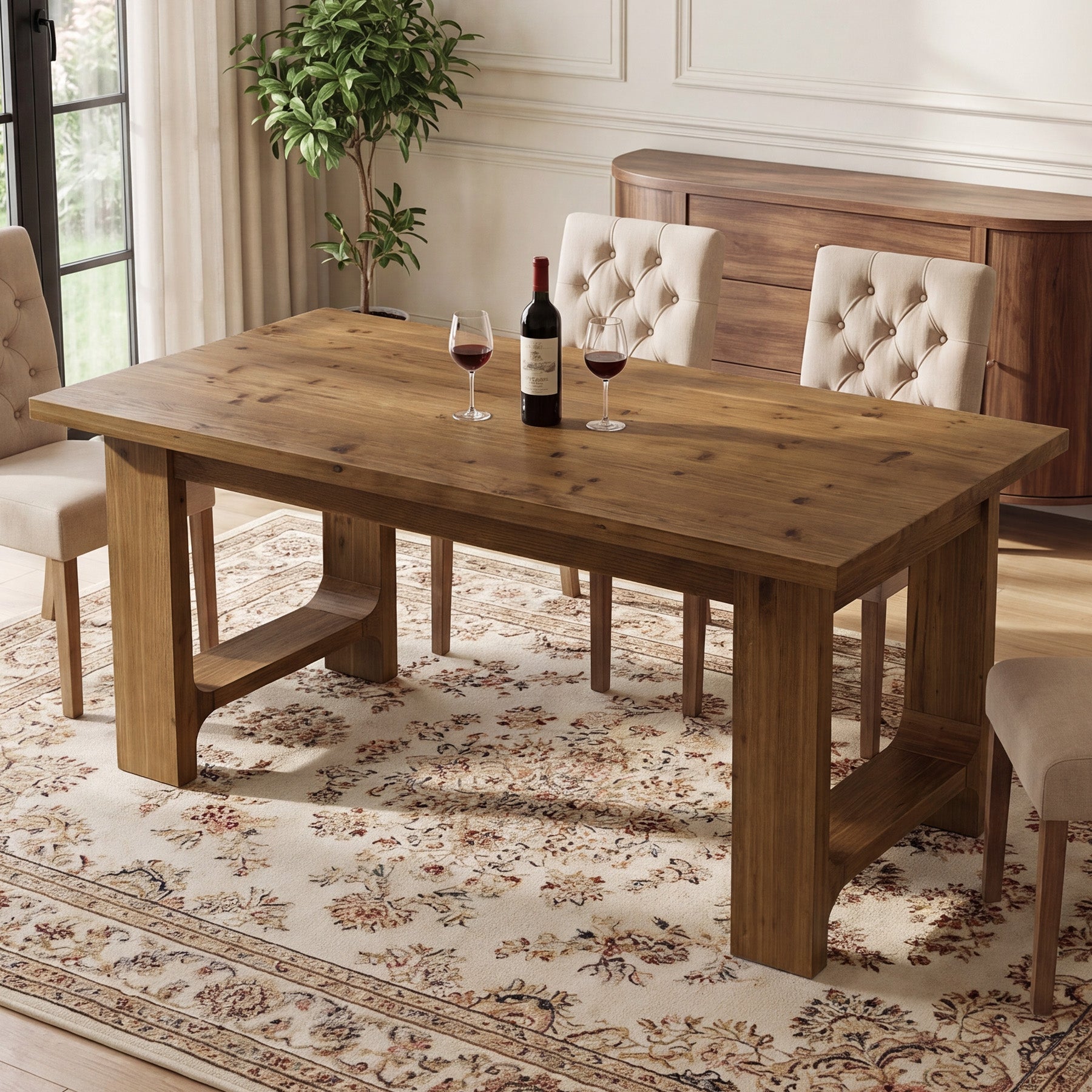 Tribesigns 63-Inch Solid Wood Dining Table with U-Shaped Legs, Farmhouse Kitchen Table for 6 People