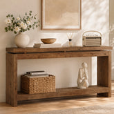 63" Solid Wood Console Table, 2-Tier Accent Sofa Table with Layered Double-Top Design 3