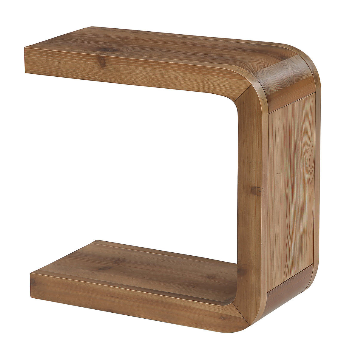 Solid Wood End Table, 2-Tier C-Shaped Side Table with Storage for Living Room, Bedroom