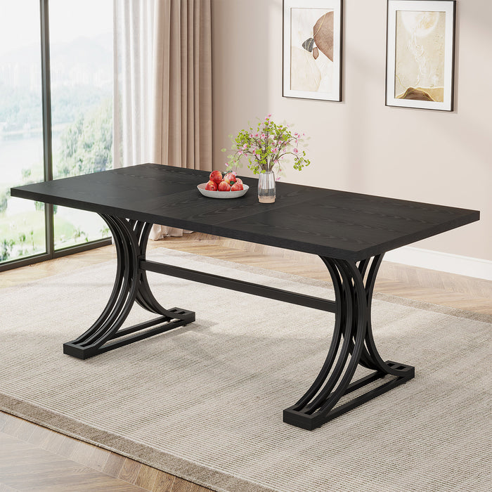 63" Modern Dining Table with Faux Marble Tabletop & Metal Legs