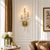 3-Light Gold Crystal Wall Sconce, Floral Vine Candle Wall Light 3