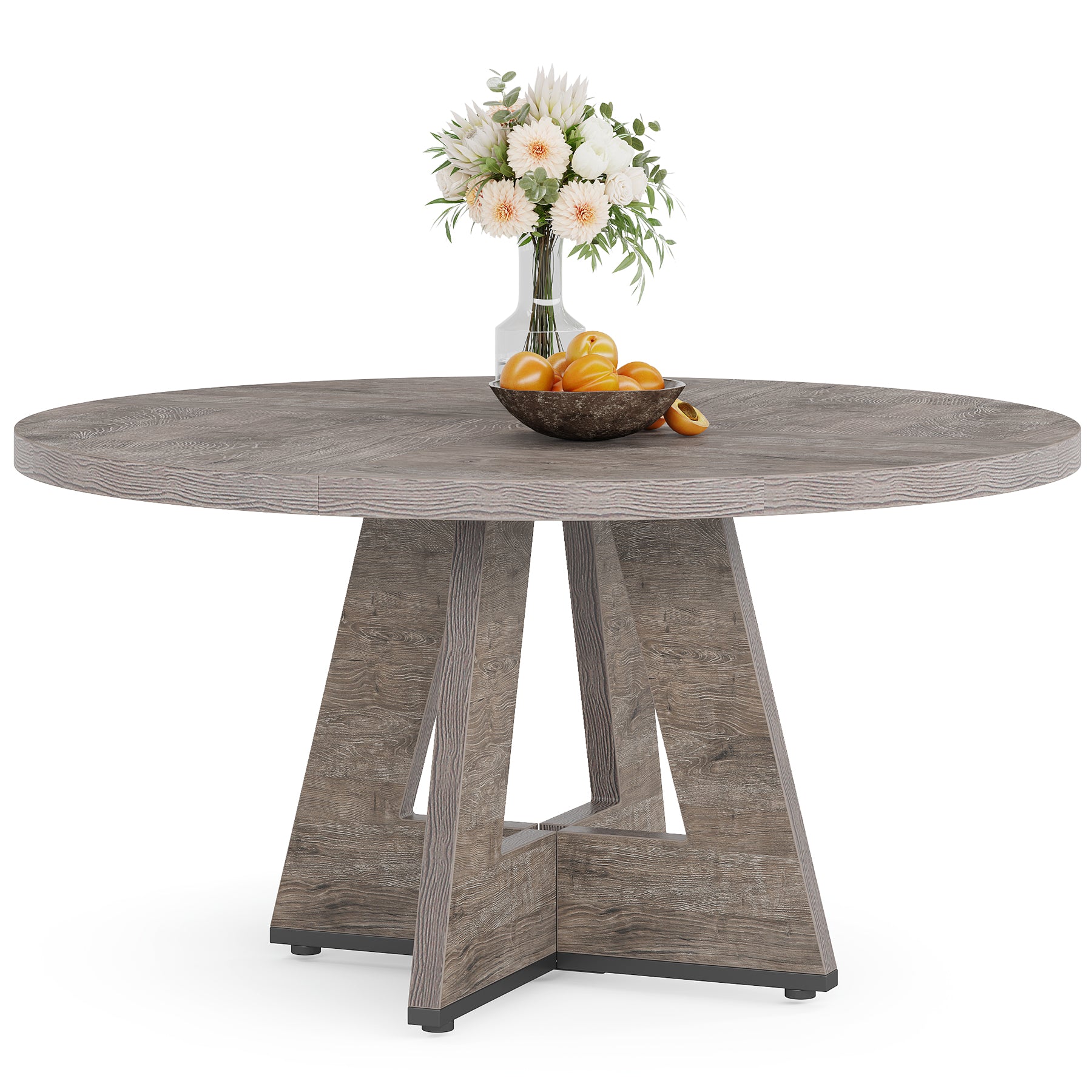 47" Round Farmhouse Dining Table for 4 People, Rustic Dining Room Table