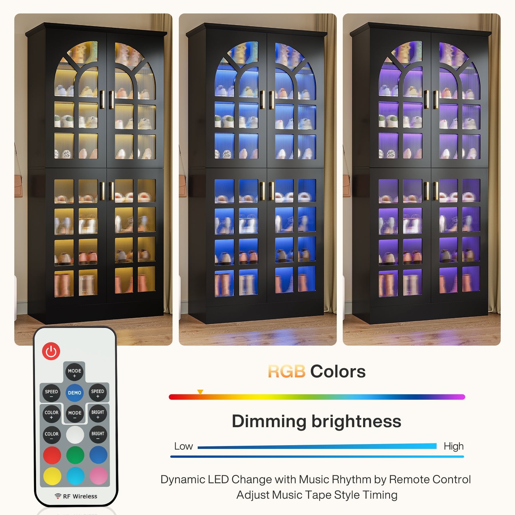 69" Shoe Cabinet, 8-Tier Shoe Rack Organizer with Doors and Led Lights